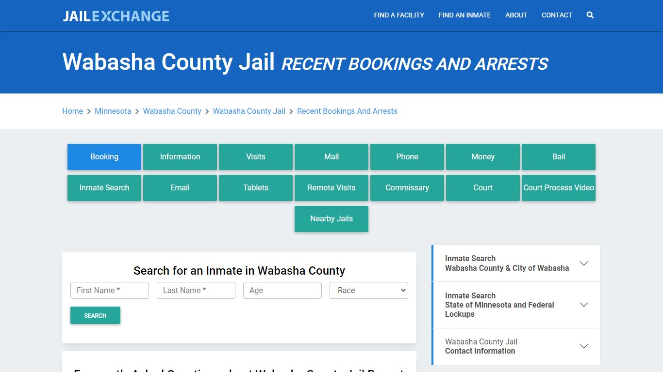 Wabasha County Jail Recent Bookings And Arrests - Jail Exchange