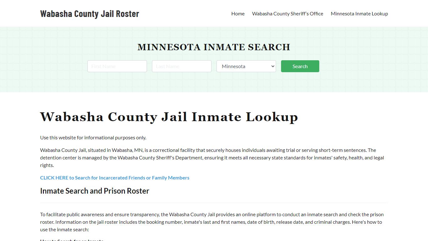 Wabasha County Jail Roster Lookup, MN, Inmate Search