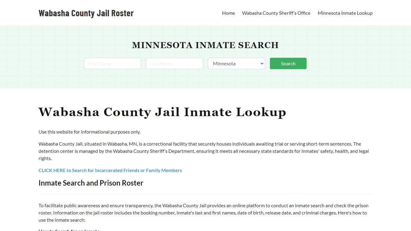 Wabasha County Jail Roster Lookup, MN, Inmate Search